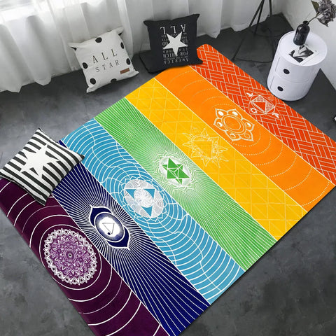 Navak Carpet Rainbow 7 Chakra Mandala Bohemia Yoga Door Mat Washable Non-Slip Living Room Sofa Chairs Area Mat Kitchen Welcome Doormat