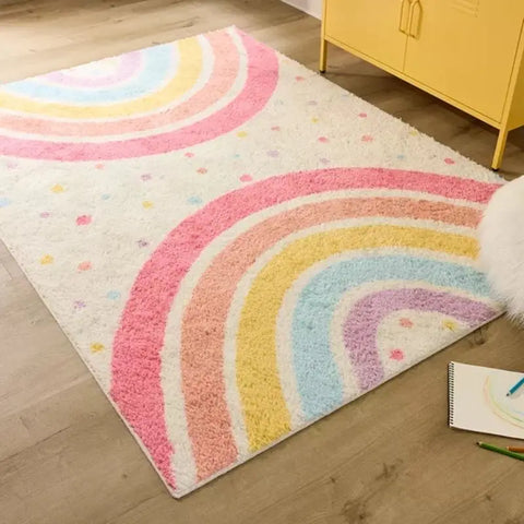 Navak Carpet Shaggy Bedroom Rugs for Kids Rainbow Fluffy Carpet Living Room Hairy Nursery Play Mat for Children Plush Baby Rugs Soft Foot Mat