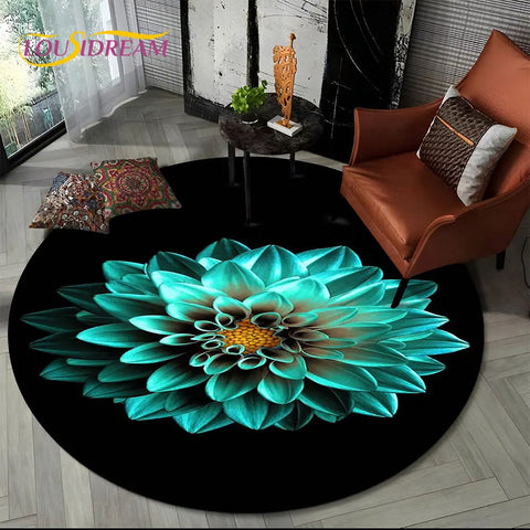 Navak Carpet 3D Daisy Nordic Flower Sunflower Round Area Rug,Carpet for Living Room Children's Bedroom Sofa Playroom Decor,Non-slip Floor Mat