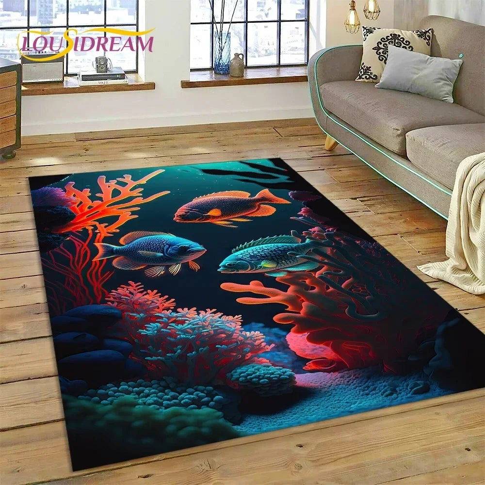 Navak Carpet  3D Underwater World Seabed Dolphin Cartoon Carpet Rug for Bedroom Living Room Home Sofa Decoration,Child Large Decor Floor Mat
