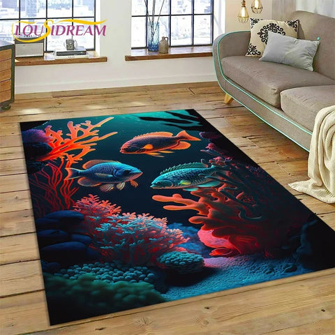 Navak Carpet  3D Underwater World Seabed Dolphin Cartoon Carpet Rug for Bedroom Living Room Home Sofa Decoration,Child Large Decor Floor Mat