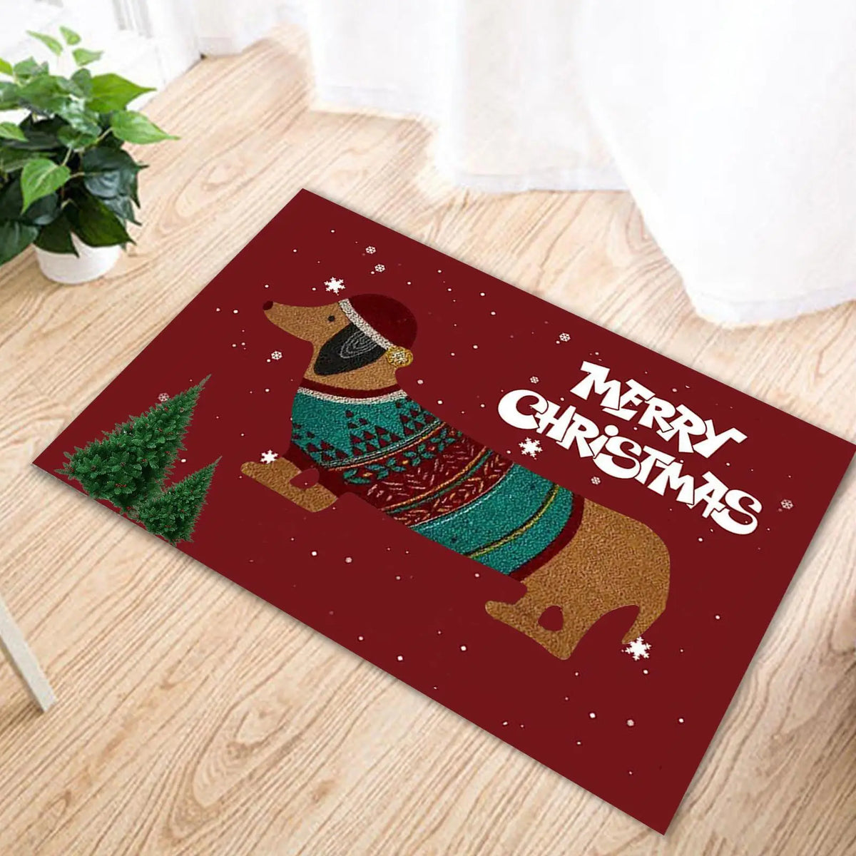 Navak Carpet Christmas Dachshund Sausage Doormat Multipurpose Front Door Rug Creative Christmas Non-Slip Blanket For Indoor Outdoor 40x60cm