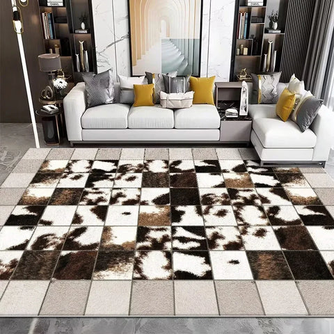 Navak Carpet Modern Imitation Cowhide Luxury Living Room Carpet Sofa Area Rugs Bedroom Large Decorative Rug Washable Porch Anti-Slip Mat