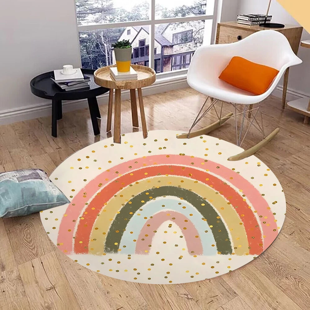 Navak Carpet Rainbow Round Carpet Washable Bedroom Rug Chair Swivel Floor Mat Bedroom Living Room Funny Children's Room Floor Mats