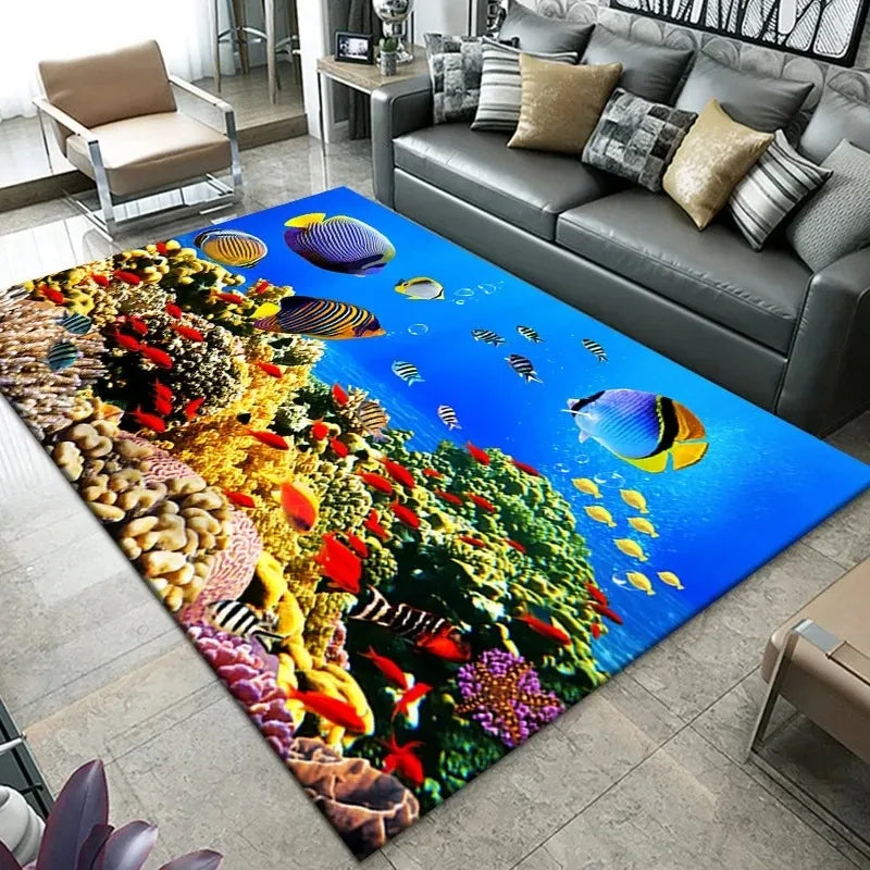Navak Carpet3D Beach Sea Waves Pattern Carpet Door Floor Mat Fish Doormat Non-slip Floor Mat Living Room Rug Home Room Bedroom Decoration