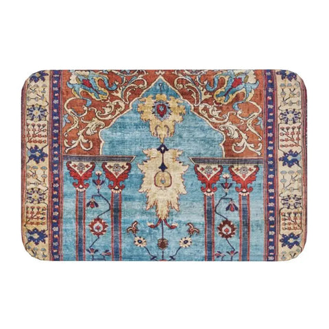 Navak Carpet Blue Antique Persian Isfahan Silk Rug With Animals Front Floor Door Entrance Mat Tribal Ethnic Floral Bath  Doormat Carpet Rug