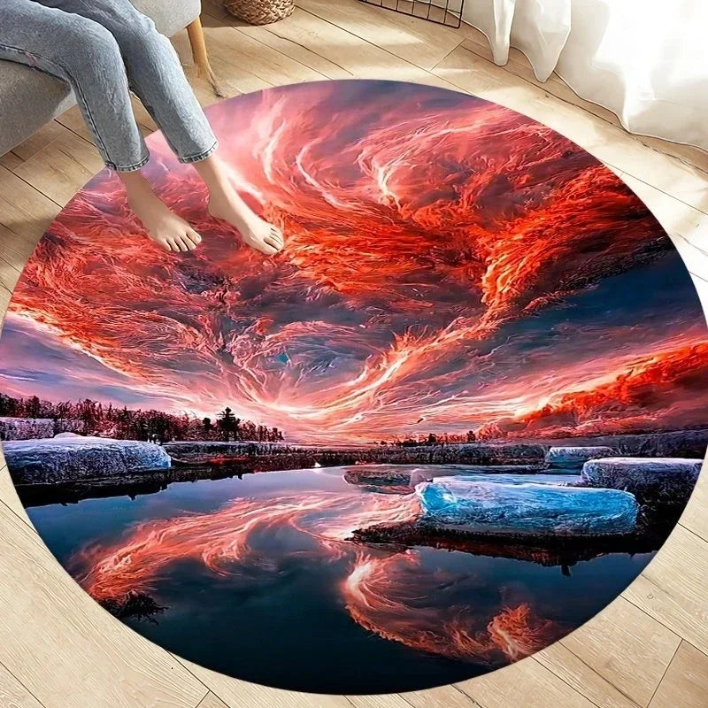 Navak Carpet Crystal Velvet Natural Disaster Round Rug, Fantasy Tornado Cloud Print Non-Slip Floor Mat for Living Room, Bedroom, Sofa Decor