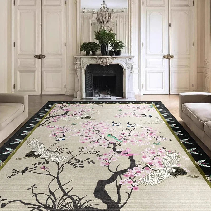 Navak Carpet Artistic Floral Carpet Flower Bird Luxury Decorative Rugs Living Room Large Size Carpets Cozy Non-slip Easy Care Bedroom Rug 양탄자