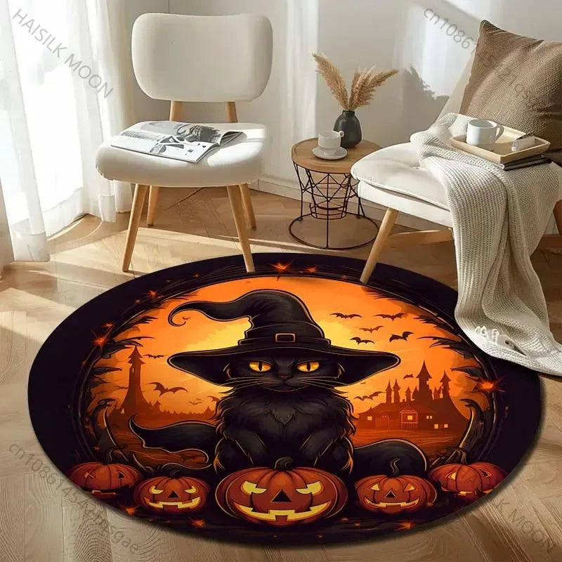 Navak Carpet Head Bat Castle Halloween Round Rugs Carpet Child Room Floor Mats Playroom Upholstery Living Room Bedroom Fashion Gaming Rug
