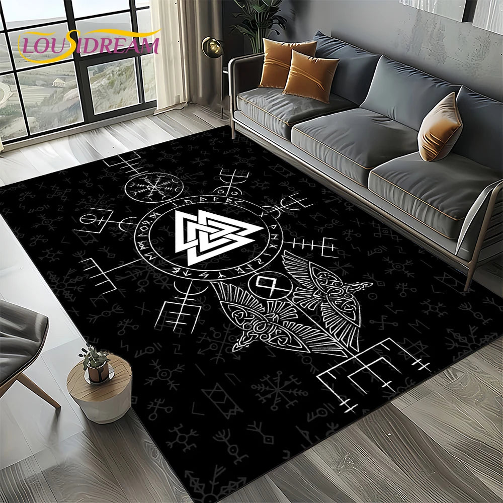 Navak Carpet Odin Viking Symbol Valknut Nordic Valhalla Carpet Rug for Living Room Bedroom Home Sofa Decoration,Area Rug Non-slip Floor Mat