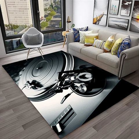 Navak Carpet 3D Retro Vinyl Record Music Art Carpet Rug for Home Living Room Bedroom Sofa Doormat Decor,Kid Play Area Rug Non-slip Floor Mat