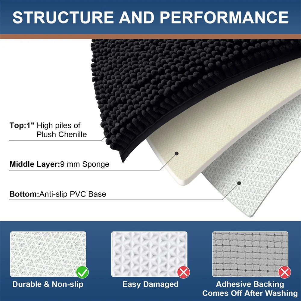 Navak Carpet Olanly Chenille Bathroom Rug Extra Soft Shaggy Bath Mat Non-Slip Bathroom Floor Mat Water Absorbent Plush Microfiber Rugs Shower