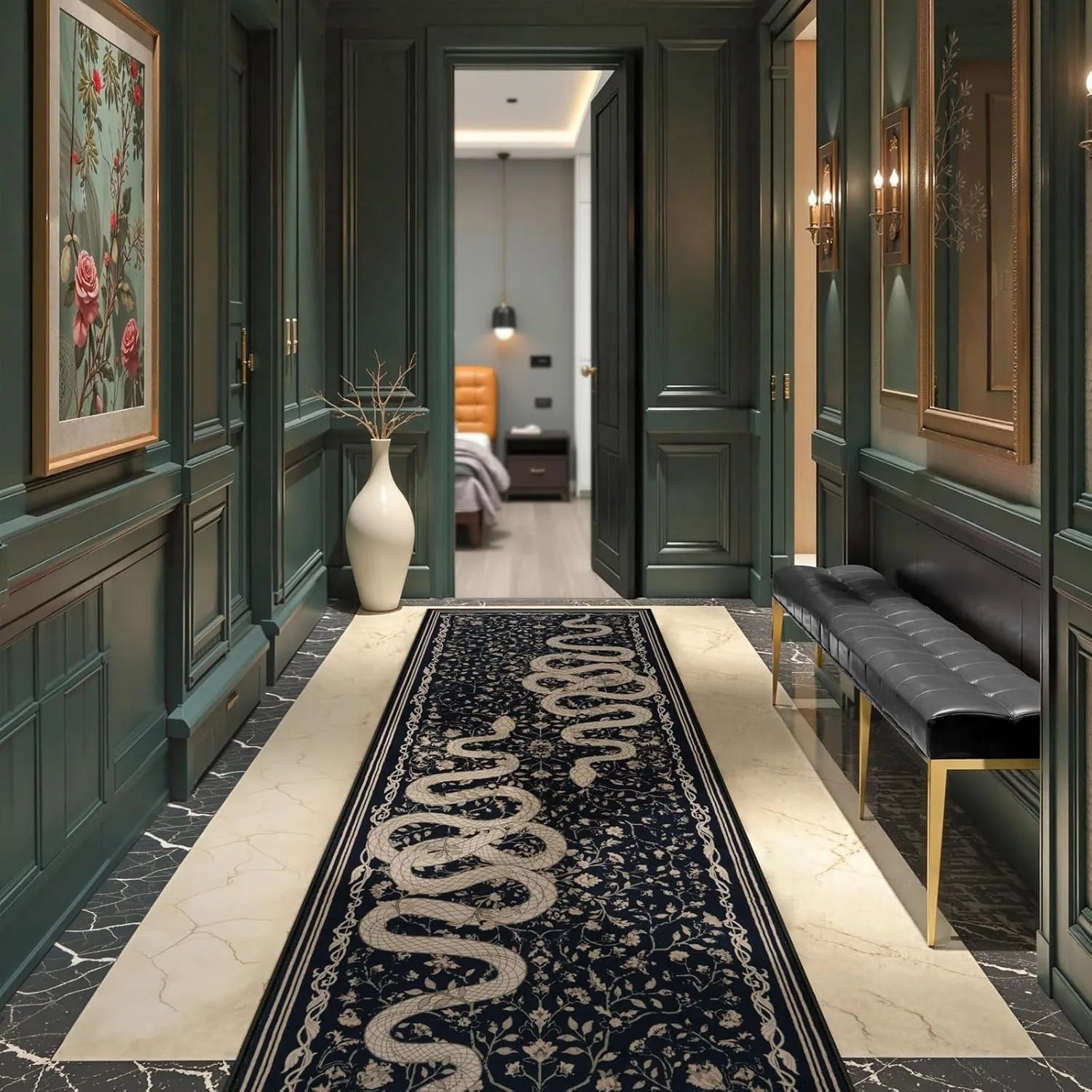 Navak Carpet Hallway Carpet Runner Rug Black Long Carpets Corridor Machine Washable Bedroom Kitchen Floor Mat Elegant Home Decoration Rugs