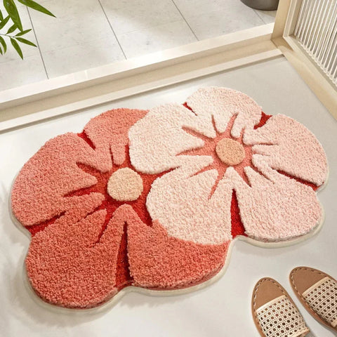Navak Carpet Flower Shaped Cute Bathroom Mats Carpets Microfiber Tufted Mat Cute Luxury Fluffy Thick Rugs High Low Plush Irregular Carpets