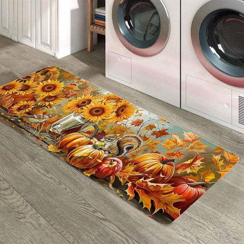 Navak Carpet Fall Squirrel Sunflower Pumpkin Kitchen Floor Mat Home Decor Non-Slip Corridor Balcony Laundry Rug Bedroom Beside Foot Mat Decor