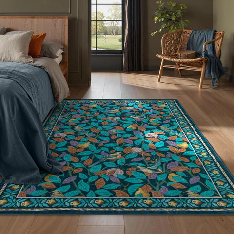 Navak Carpet Green Plant Retro Area Rug – Non-Slip Machine Washable Living Room Carpet, Soft Large Floor Mat for Bedroom Home Decor