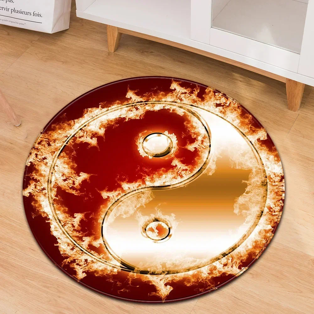 Navak Carpet Yin Yang Tai Chi Round Carpet Flower of Life Gym Carpets Circle Rug Indian Buddha Yoga Meditation Mats Non-slip Chair Mat Decor