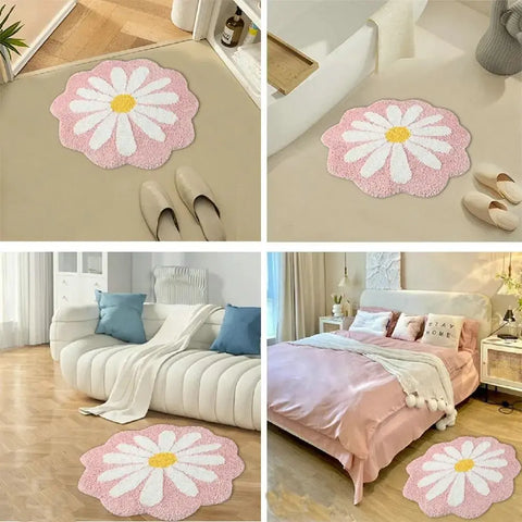 Navak Carpet Non Slip Flower Rug Flocking Tufted Daisy Bath Door Mat Imitation Cashmere Washable Baby Crawling Carpet Bedroom Living Room