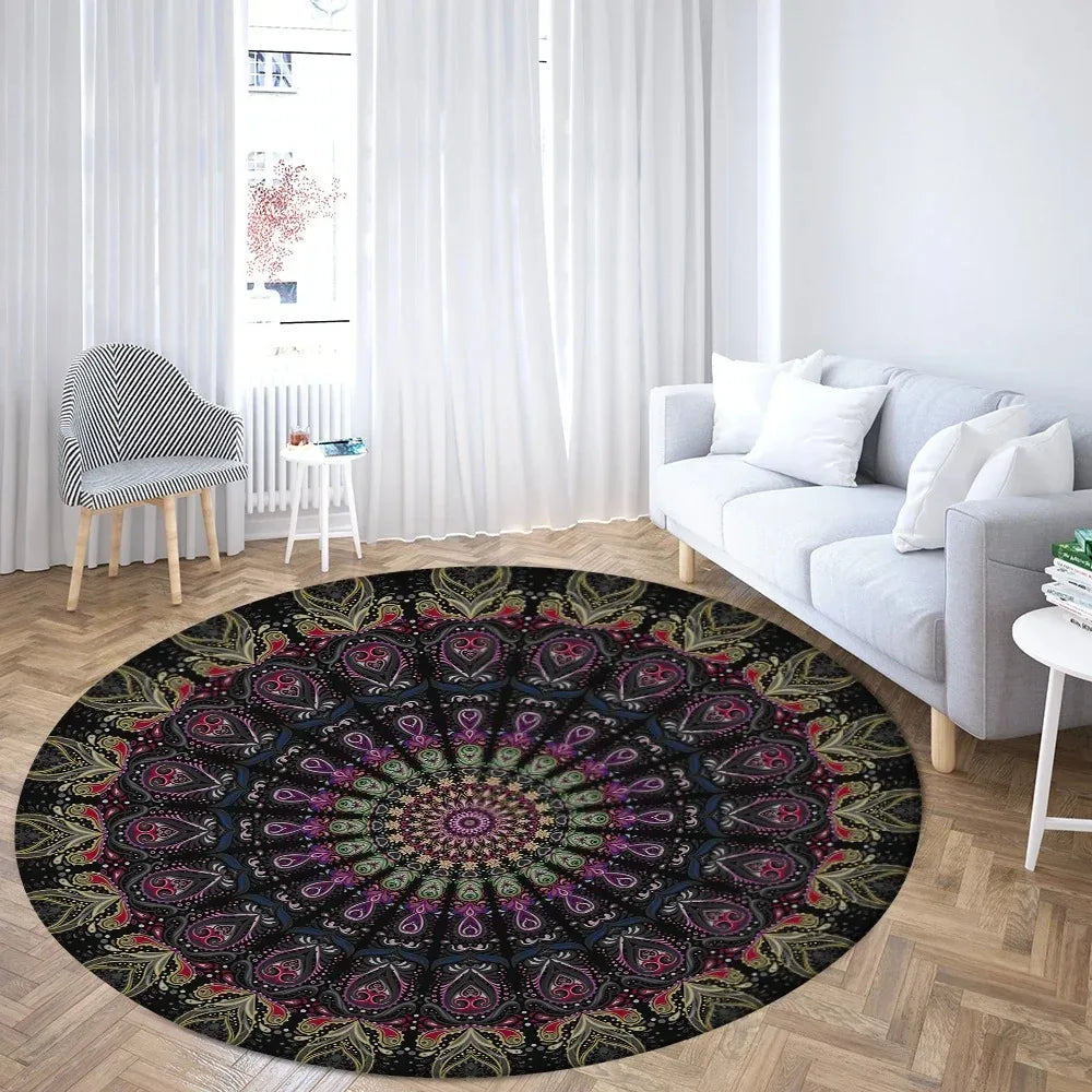 Navak Carpet Psychedelic Mandala Printed Round Carpet for Living Room Bedroom Mat Easy To Clean Festive Atmosphere Decorated Home Decor Rug