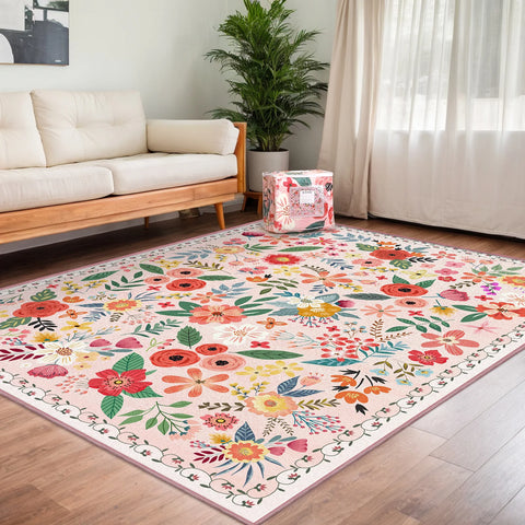 Navak Carpet 8' X 10' Area Rug Boho Washable Rug Non Slip Soft Carpet Low Pile Indoor Carpet for Bedroom Office Dining Room