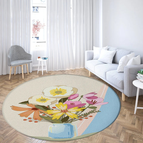 Navak Carpet Home Living Room Bedroom Bathroom Floor Mat Printing Decorative Carpet Flower and Bird  Round  Peony Rose