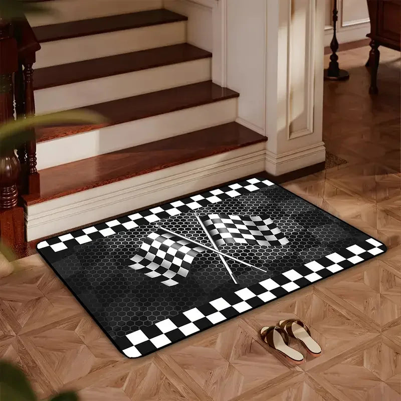 Navak Carpet Exclusive Picks Black and White Checkered Flag Carpet Durable Anti-Slip Racing Sports Decorative Floor Mat Living Room Carpet Home Decor