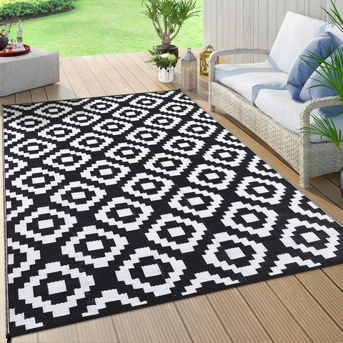 Navak Carpet Outdoor Rug Plastic Straw Rug Modern Geometric Waterproof Rug Reversible Outdoor Floor Mat for Patio Porch Backyard Picnic Campi