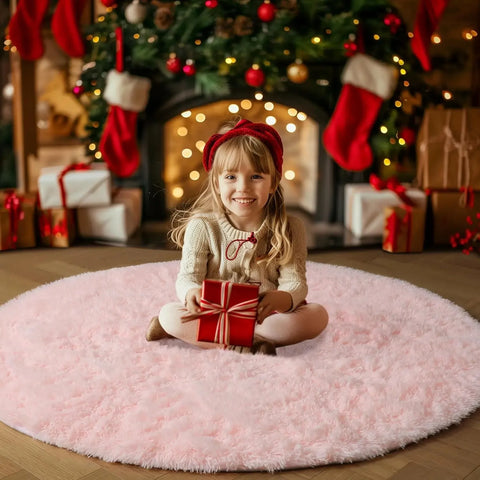 Navak Carpet vikama Pink Round Rug for Girls Bedroom,Fluffy Circle Area Rug for Kids Room,Furry Shaggy Carpet for Living Room Playroom Decor