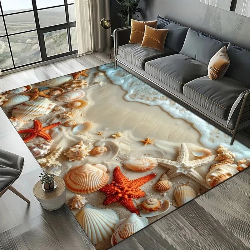 Navak Carpet 3D Beach Shells Rug for Kids' Play Area and Bedroom Non-Slip Decor