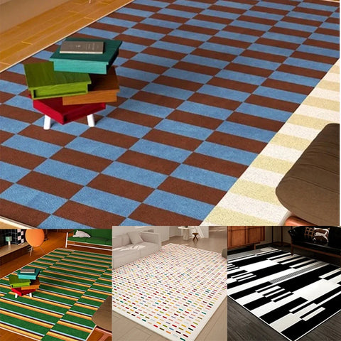 Navak Carpet American Retro Carpet Blue Brown Living Room High-grade Bedroom Bedside Floor Mat Cloakroom Sofa Simple Rug Alfombra Decorate