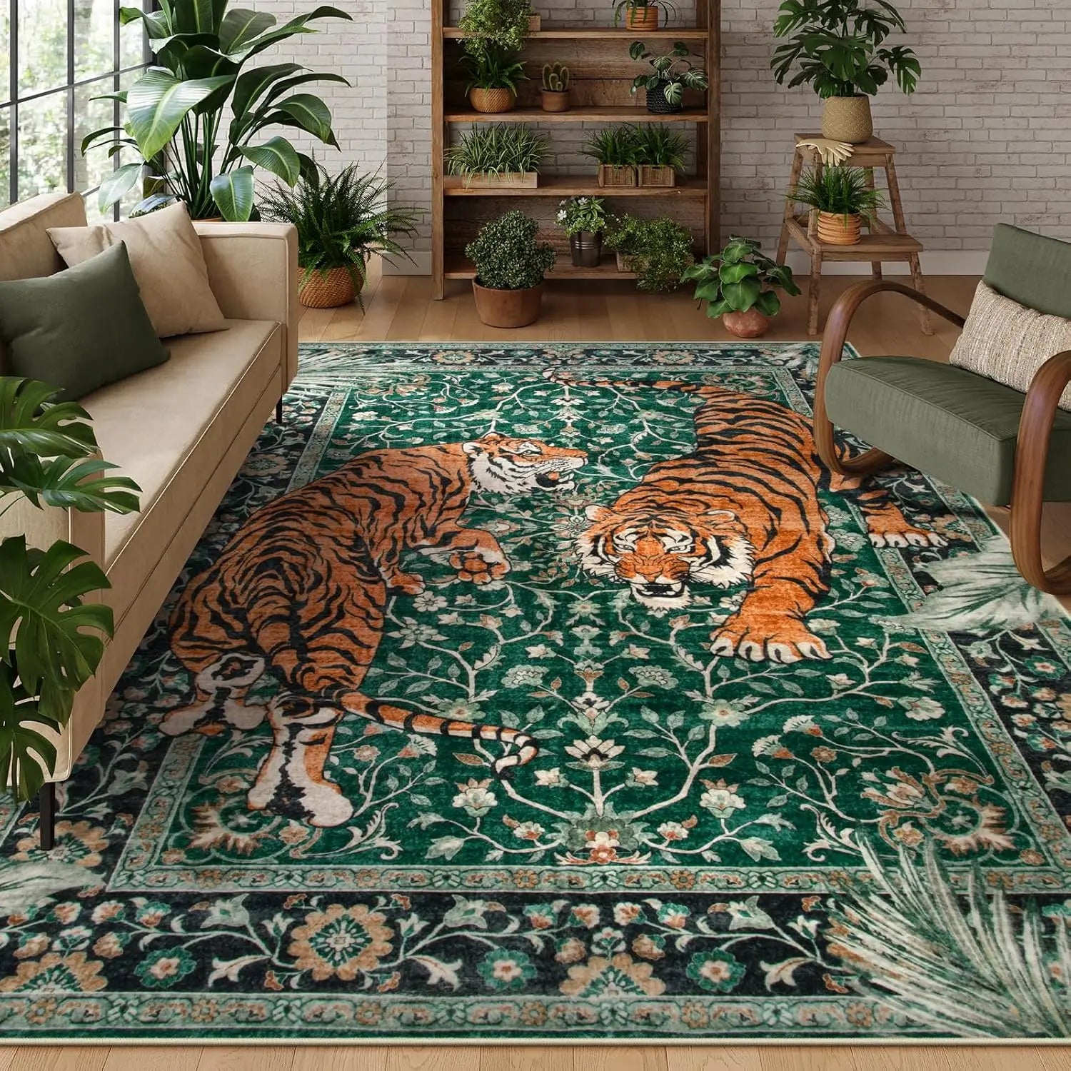 Navak Carpet Moynesa Tiger Bohemian Rug for Living Room Retro Tiger Print Carpet Washable Carpets Dining Room Indoor Doormat Kitchen Area Rug