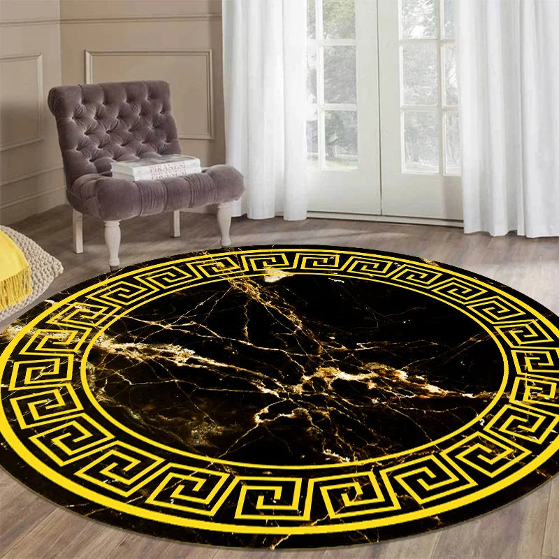 Navak Carpet Luxury Style Round Carpet Living Room White Black Green Marble Pattern Room Rugs Washable Non-slip Decor Floor Mats for Bedroom