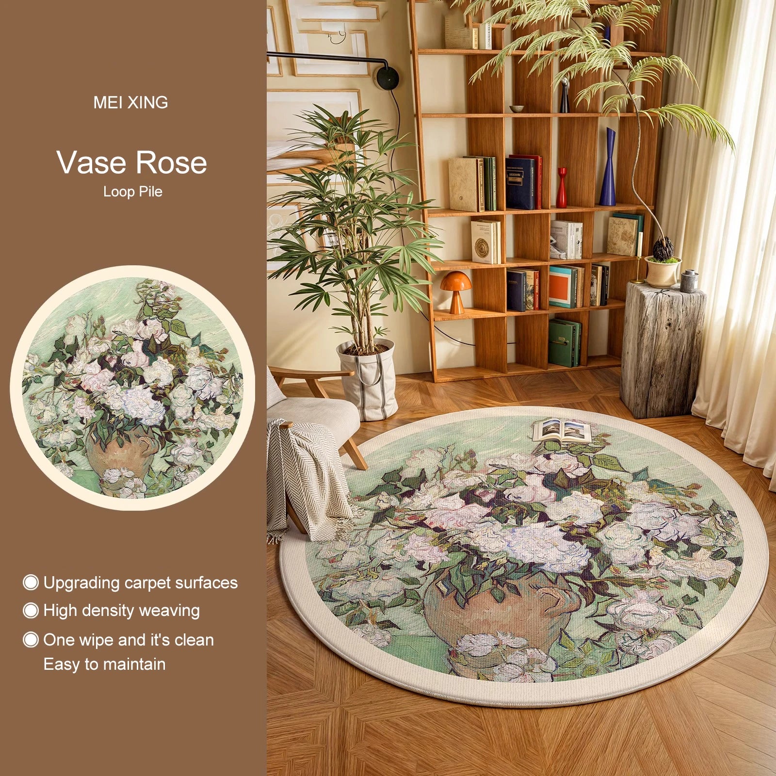 Navak Carpet Round Rug Living Room Carpet Soft Bedroom Bedside Floor Mat Plants Flowers French Retro Anti-slip Carpets Home Ddecoration Tapis