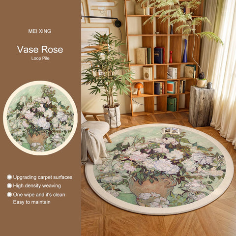 Navak Carpet Round Rug Living Room Carpet Soft Bedroom Bedside Floor Mat Plants Flowers French Retro Anti-slip Carpets Home Ddecoration Tapis