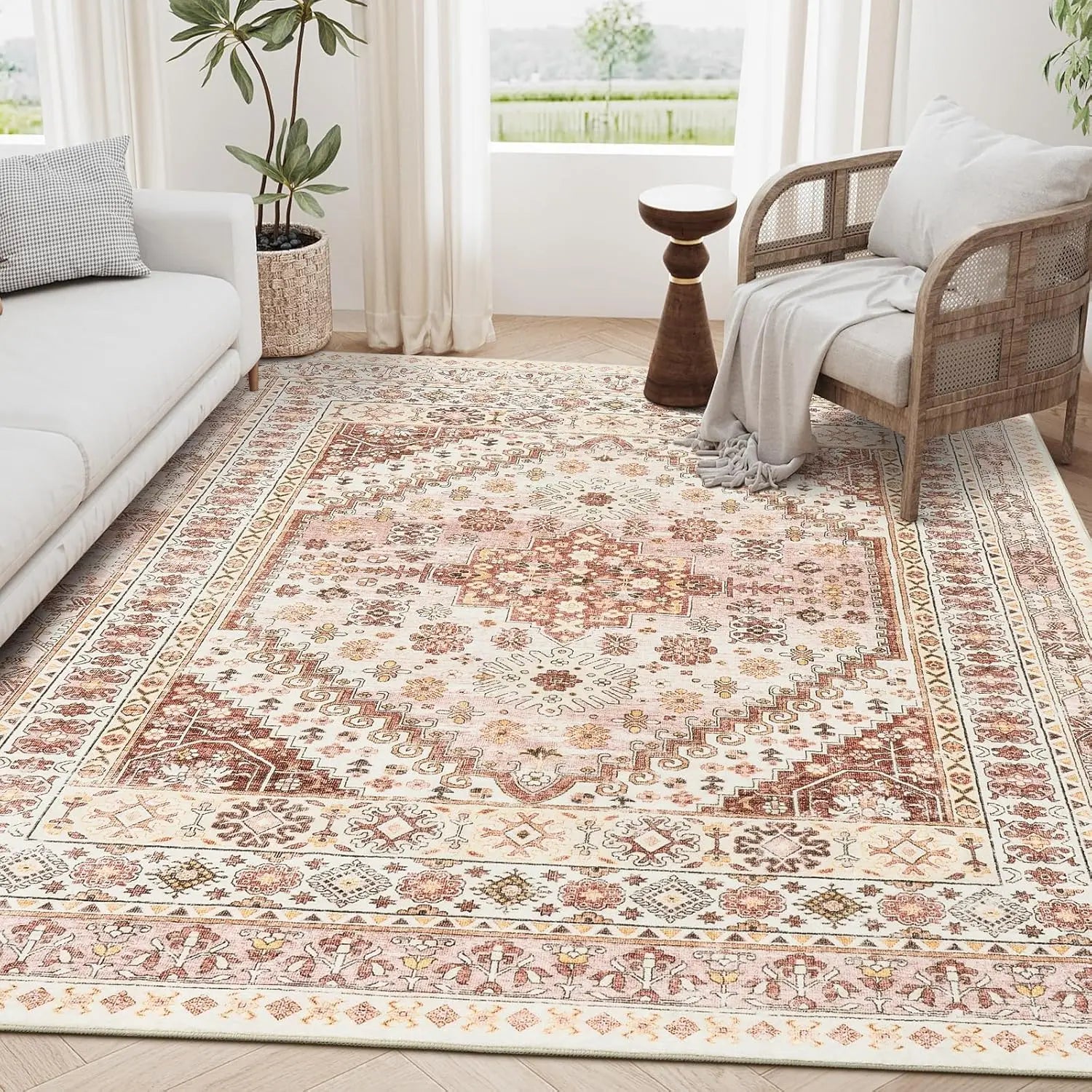 Navak Carpet zesthomeArea Rugs - Ultra-Thin Washble Rug, Stain Resistant Anti Slip Backing Rugs for Living Room,Bedroom, Vintage Home De