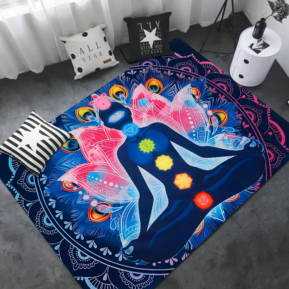 Navak Carpet Rainbow 7 Chakra Mandala Bohemia Yoga Door Mat Washable Non-Slip Living Room Sofa Chairs Area Mat Kitchen Welcome Doormat