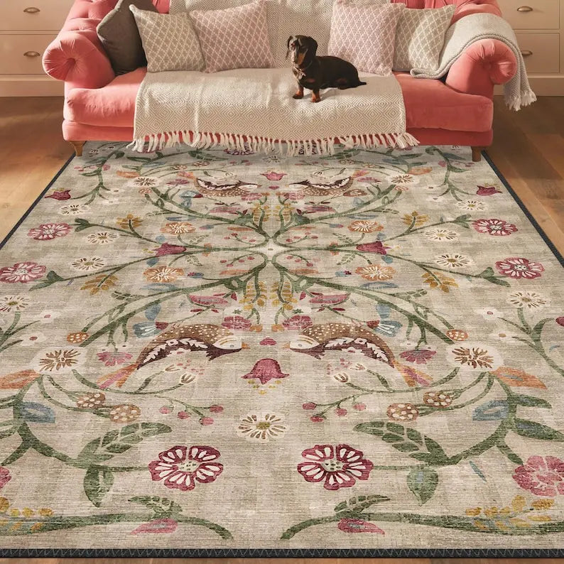 Navak Carpet Boho Chic Turkish Traditional Floral Rug Washable Non-Slip Large Distressed Area Carpet for Living Room Bedroom Decor