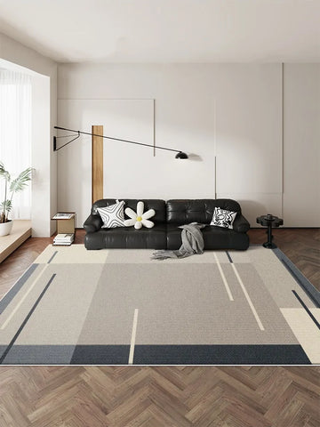 Navak Carpet Dark Blue Cream Striped Carpet Modern Geometric Decorative Rugs Easy Clean Art Lines Living Room Carpets Comfortable Bedroom Rug