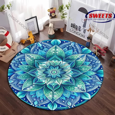 Navak Carpet Luxury Mandala Flower Print Round Carpet Bedroom Living Room Sofa Decorative Mat Top 10 Holiday Gifts for Family and Friends Rug