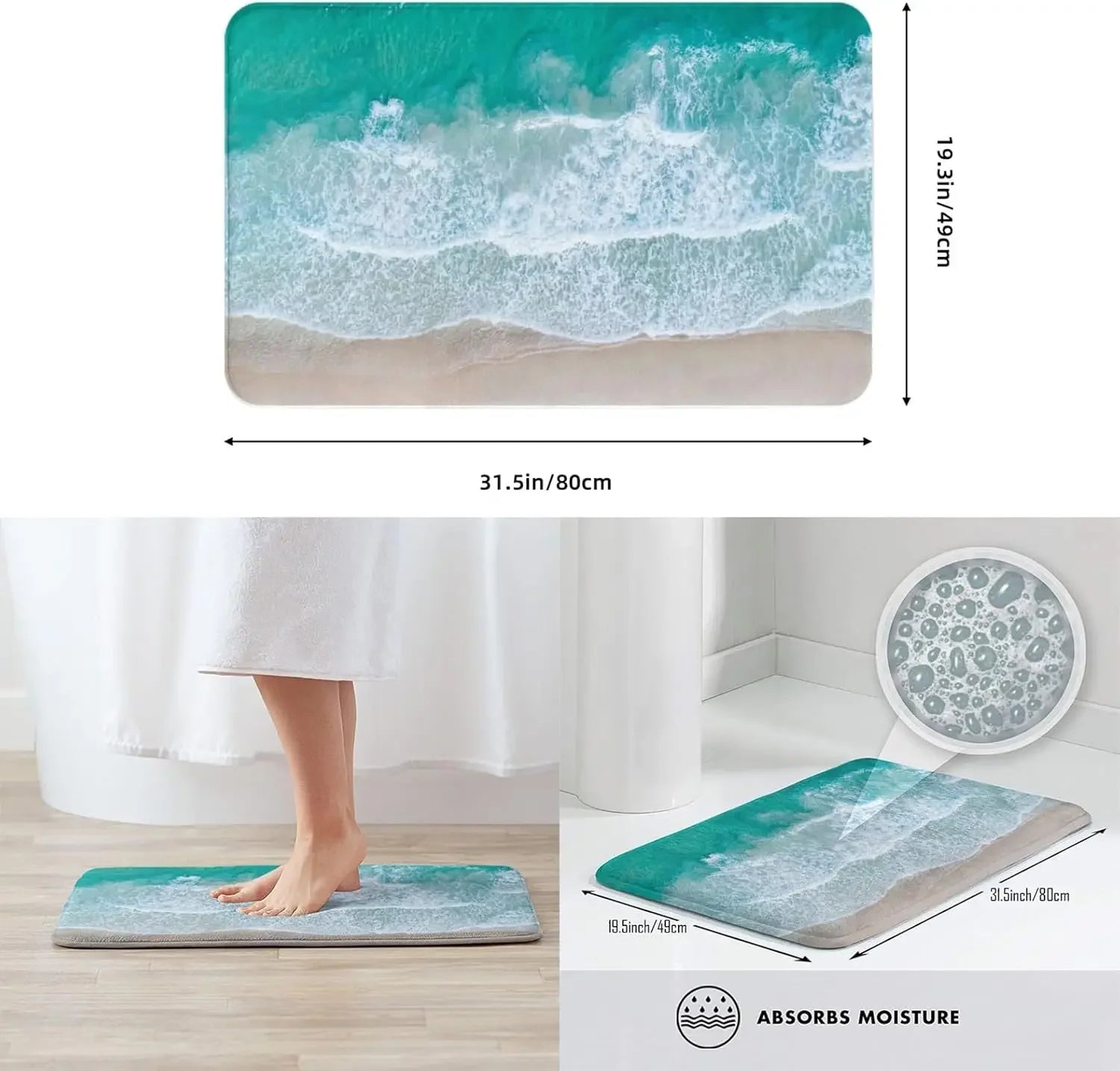 Navak Carpet Nautical Coastal Beach Waves Entrance Doormat Home Decor Kitchen Hallway Balcony Rugs Bathroom Anti-slip Mat Foot Pad