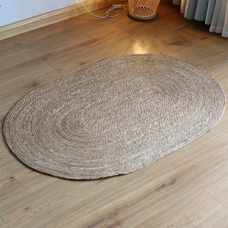 Navak Carpet HeMu-Woven Rattan Round Carpets for Living Room, Bedroom Straw Rugs, Natural Plants Floor Mats, Bedside Garden Table Grass Mat
