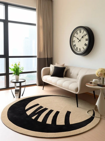 Navak Carpet Living Room Carpet Round Simple Light Luxury Bedroom Carpets Black Ring Geometric Rug Stain-Resistant Swivel Chair Rugs Alfombra