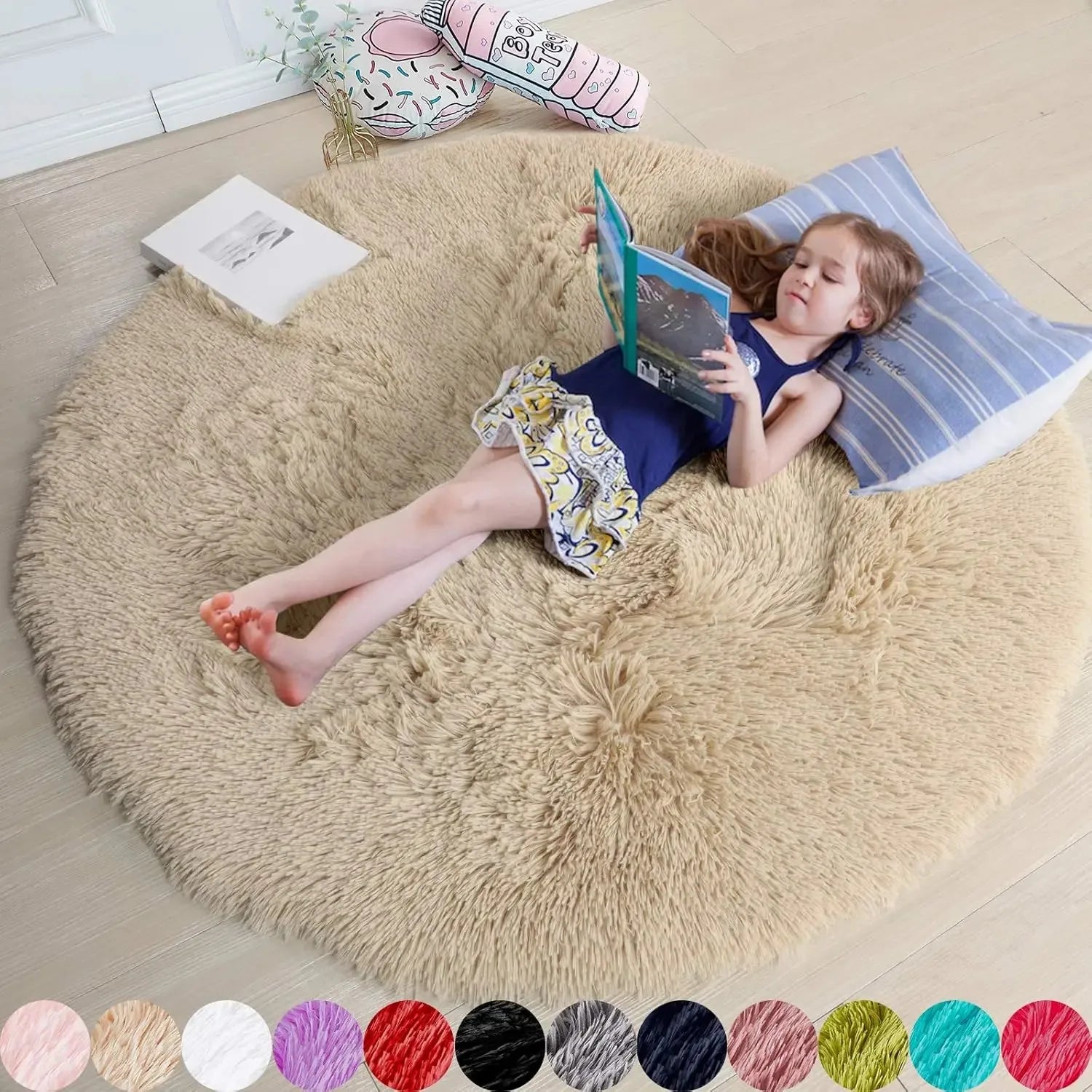 Navak Carpet vikama Pink Round Rug for Girls Bedroom,Fluffy Circle Area Rug for Kids Room,Furry Shaggy Carpet for Living Room Playroom Decor