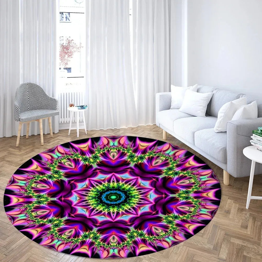 Navak Carpet Psychedelic Mandala Printed Round Carpet for Living Room Bedroom Mat Easy To Clean Festive Atmosphere Decorated Home Decor Rug
