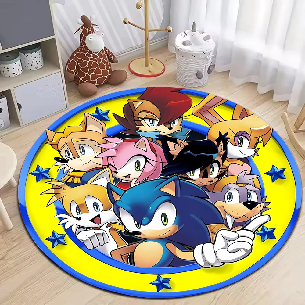 Navak Carpet Daily Picks Blue Hedgehog Creative Round Rug for Living Room Decor Bedroom Bedside Soft Carpet Sofa Mat Gaming Room Swivel Chair Mat