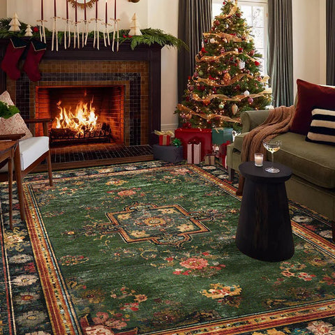 Navak Carpet Persian Retro Rugs for Living Room Christma Decoration Home Sofa Area Plush Carpet Bedroom Bedside Non-slip Washable Foot Mat