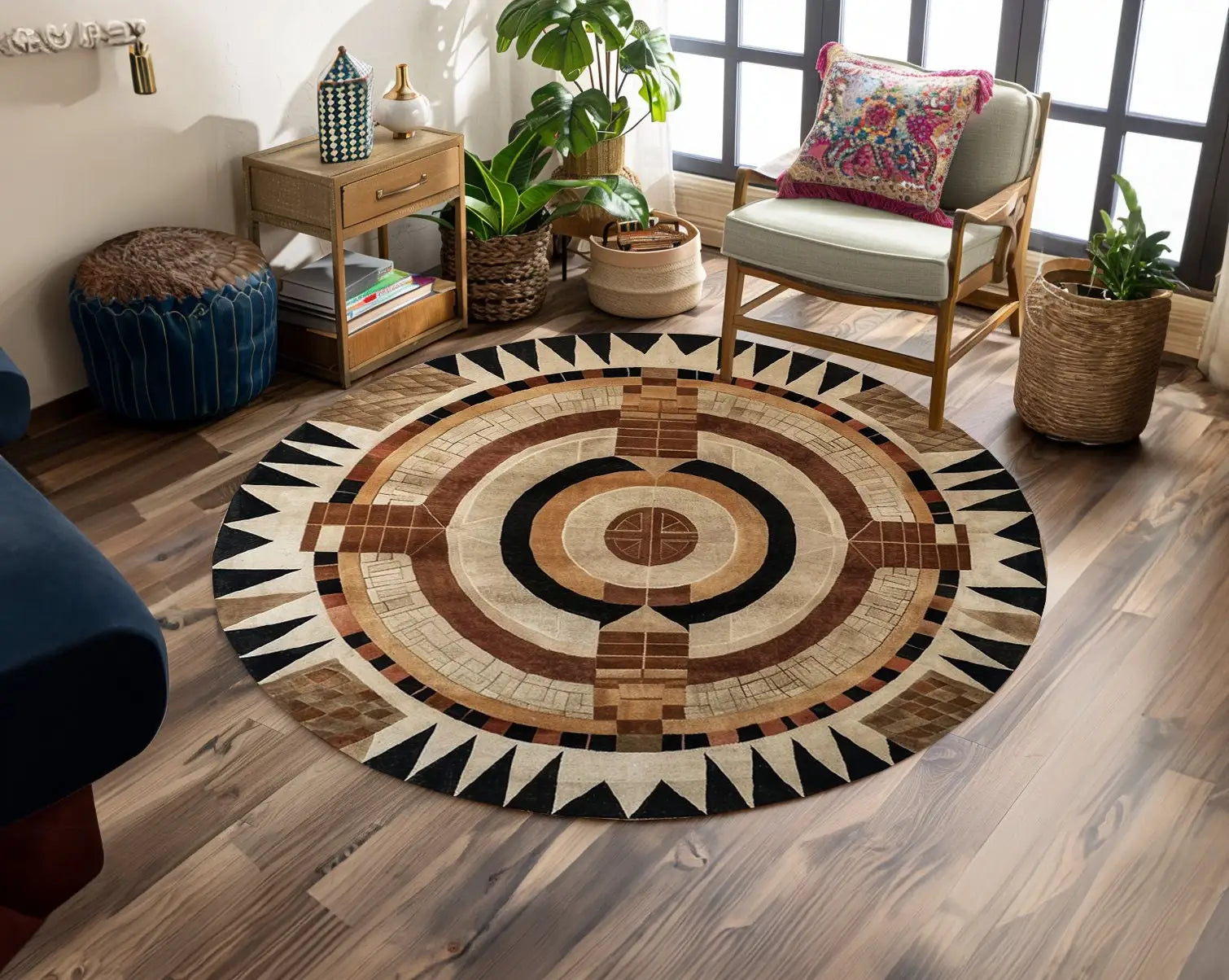 Navak Carpet Contemporary Brown Scandinavian Rug Pastoral Style Decoration Non-slip Bohemian Carpet Library Decor Pastoral Round Carpet