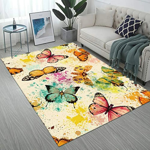 Navak Carpet Beautiful Sunflowers and Blue Butterflies Pattern Area Rug,Modern Flannel Microfiber Non-Slip Floor Mat Carpet,