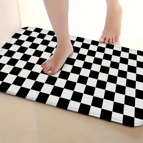 Navak Carpet Black White Check Kitchen Mat Home Decor Non-slip Hallway Balcony Rugs Laundry Rooms Entrance Door Mat Bathroom Foot Pad