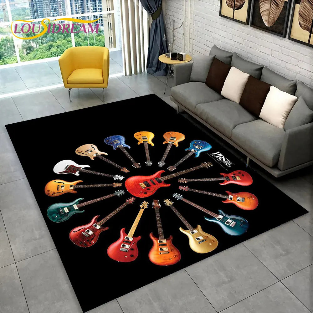 Navak Carpet Classical Guitar Electric Guitar Bass Area Rug,Carpet Rug for Living Room Bedroom Sofa Doormat Decor,Kid Game Non-slip Floor Mat